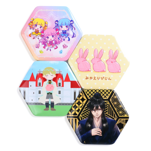 六角形の缶バッジ 10個から制作